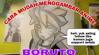 cara mudah menggambar anime BORUTO