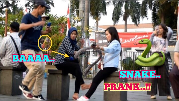GREGET !! PRANK LEMPAR ULAR KE ORANG KAGET SAMPAI LATAH