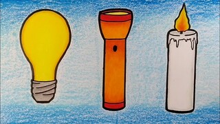 Cara menggambar lampu || Menggambar dan mewarnai lampu warna warni