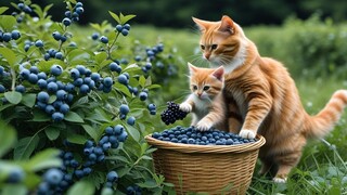 Mama Cat Picks Berries With Kitty~