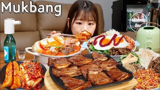 🍱삼순이정식+삽에꾸운 La갈비🍖5종나물비빔밥,해물순두부찌개,한식,집밥 혼술 KOREAN HOME MEAL MUKBANG ASMR EATINGSHOW REALSOUND 요리 먹방
