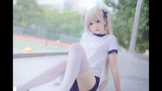 A white cosplay girl