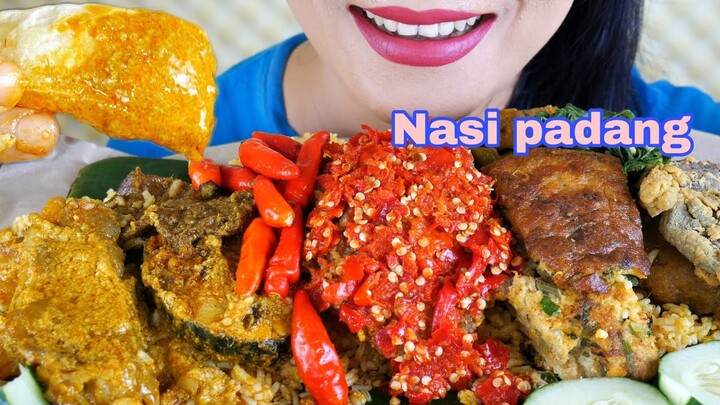 ASMR NASI PADANG LAUK AYAM GEPREK, GULAI TUNJANG, RENDANG, GULAI TONGKOL, PARU | EATING SOUNDS