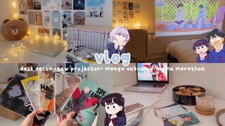 decorating my desk, manga unboxing, new projector, anime marathon | vlog