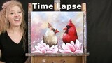 TIME LAPSE - Learn How to Paint "SPRING CARDINALS" with Acrylic - Animal Floral Step by Step Lesson