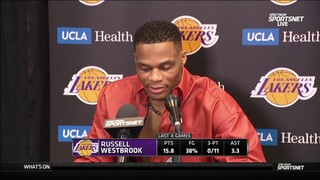 Russell Westbrook when asked what he thinks of Lakers losing all four games to Clippers: “Nothing."