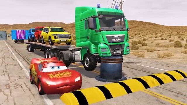 Flatbed Truck Mcqueen  14 Min _ Transportation with Truck - Pothole vs Car _537