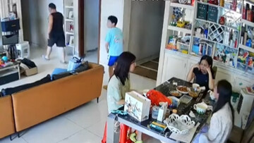 The daughter gets scared as soon as she sees her dad.