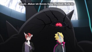 Boruto bertarung merebutkan Juubi Isshiki Otsutsuki dari Code di dimensi juubi di sembunyikan