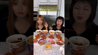 CORN DOG AND SPICY RAMEN NOODLES RACE! #shorts #viral #mukbang