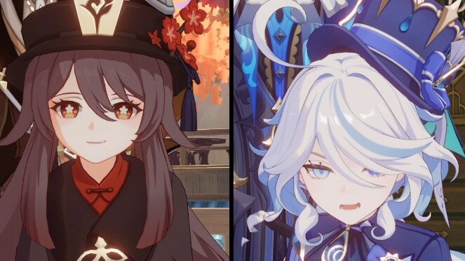 Furina and Hu Tao are doing an online call together—talk about an awkward situation with the guardia