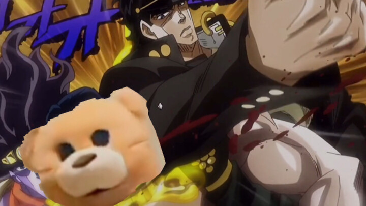 Jotaro beats up the answering bear