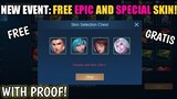 NEW EVENT FREE EPIC AND SPECIAL SKIN YOU MUST KNOW WITH PROOF DONT MISS!! MOBILE LEGENDS 2021