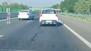 ظهر "سيارة العجائز" بشكل مفاجئ على الطريق السريع، وكان مُصوِّر الفيديو يقود سيارته بسرعة ثابتة طوال 