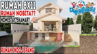 Desain rumah 8x11 dengan 5kamar tidur (rumah nobita doraemon)