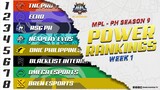 MPL-PH SEASON 9 TEAM STANDING, POWER RANKINGS as of WEEK 1