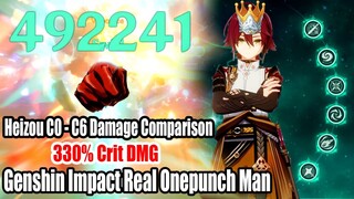 Heizou C0 - C6 Damage Comparison 330% Crit DMG | 500k DMG Per Skill Genshin Real Onepunch Man