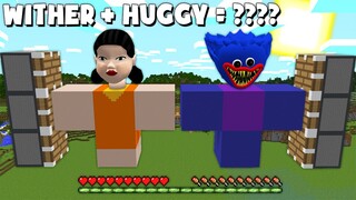 I can COMBINE BIGGEST SQUID GAME DOLL and HUGGY WUGGY OF 1000 BLOCKS in Minecraft !