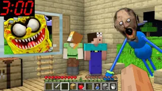 I found NIGHTMARE DADDY LONG LEGS and SpongeBob.exe vs Alex and NOOB at 3:00 AM in MINECRAFT minions