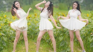 艳阳下向日葵花田配娇嫩纯甜小白裙 裙摆飞扬 美呆了的节奏【热爱105°的你】【樱瞳】