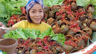 หอยโข่งนานึ่ง ราดน้ำยำปลาร้าเผ็ดๆ ลมออกหู แมงหวี่กะตอมตาดี๊ดี 9/เมษายน/64