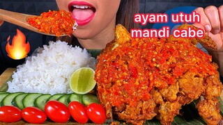 EATING WHOLE CHILLI CHICKEN +RICE *AYAM UTUH MANDI CABE ASMR 먹방 Real Sounds