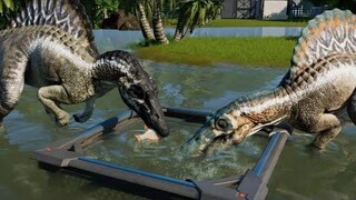 Jurassic World Evolution - 2 Baryonyx 2 Suchomimus & 2 Spinosaurus Breakout & Fight! (1080p 60FPS)