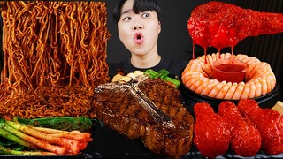 ASMR MUKBANG 직접 만든 양념 치킨먹방! 스테이크 짜파게티 레시피 & 먹방 FRIED CHICKEN AND BLACK BEAN NOODLES EATING SOUND!