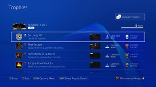 Resident Evil 3 Remake Platinum Trophy achieved (All Trophy list)