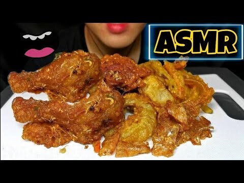 กิน ผักชุบแป้งทอด กับ น่องไก่ทอด กินผักยังไงให้อ้วน!!! ASMR MUKBANG EATING CrispyVegetable ARTASMR