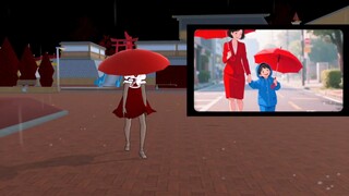 头是红色雨伞的女人