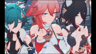 【Honkai × Genshin Impact MMD／4K／60FPS】Yae Miko × Tingyun × Yukong【極楽浄土】