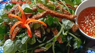 Cách làm món gỏi chay ngon. Bò lát làm gỏi rau càng cua