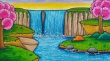 Menggambar pemandangan air terjun || Menggambar air terjun yang indah