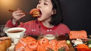 SUB)!🥳 (ft🍣) salmon spring roll mukbang ASMR