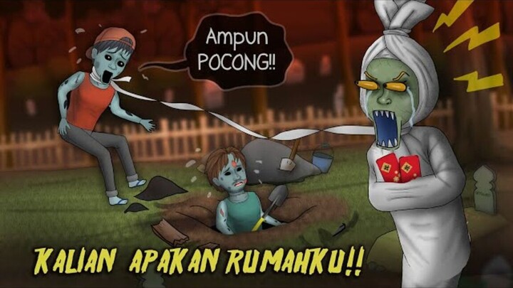 Gara2 Imlek, Rumah Pocong dihancurkan Zombie!  #HORORKOMEDI Kartun Hantu Lucu, A