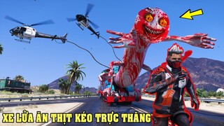 GTA 5 Xe Lửa Ăn Thịt Và Cobra Đỏ Càng Quét Đường Cao Tốc Kéo Trực Thăng Cảnh Sát | Thomas The Train