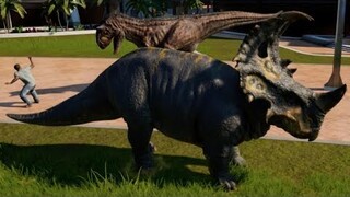 Sinoceratops & Carnotaurus Breakout & Fight! Jurassic World Evolution (1080p 60FPS)