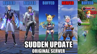 SUDDEN UPDATE! AAMON BUFF GUSION BUFF JOY BUFF HARITH NERF JUNGLE DMG BUFF | ORIGINAL SERVER