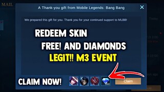 30 REDEEM SKIN FREE AND DIAMONDS! LEGIT!! BUT HOW? M3 EVENT | MOBILE LEGENDS 2021