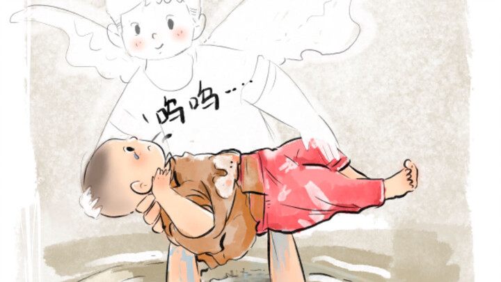 In the floodwaters, the father used his stiffened hands to lift the child; in the end, the child was