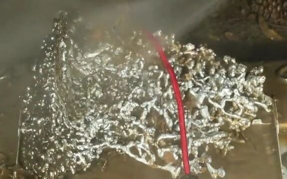 Sarang semut yang dibuat dari kayu gelondongan dibuat dengan cara langsung menuangkan alumunium pana