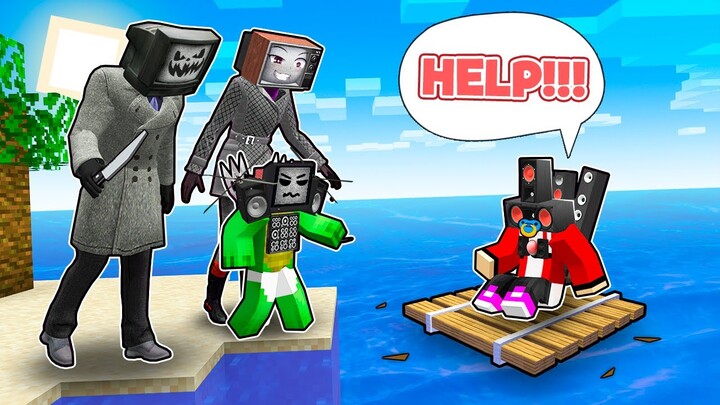 BABY JJ stuck on a TV MAN FAMILY island in Minecraft - Maizen