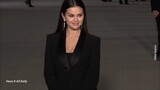 Selena Gomez Attends Academy Museum Gala in black tuxedo jacket and slacks