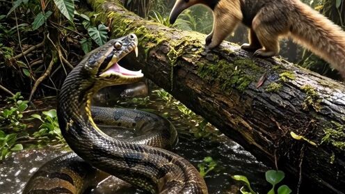 Giant Snake vs Anteater 🐍🔥#Wildlife #SnakeAttack #Anteater #JungleLife #AnimalBattle