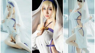 Cosplay girl in white fairy tale dress