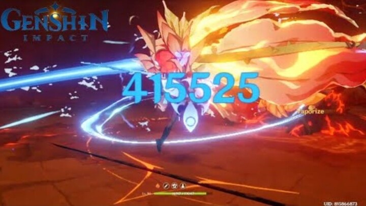 Childe LVL 80 One Shot Pyro Regisvine 415k Damage With Buff Food+Potion | Genshin Impact Indonesia
