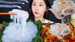 [ONHWA] Transparent raw fish chewing sound!🤍 The smallest raw fish + raw squid chewing sound!