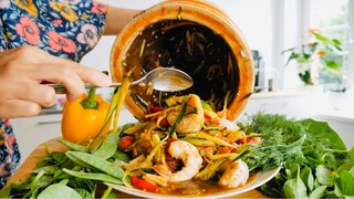 ตำแตงกุ้งลวกขนมจีน😋😋😋คลิปแรก(กินโชว์)ที่เยอรมัน😊😊