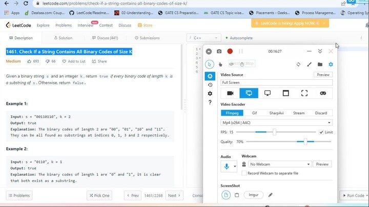 1461. Check If a String Contains All Binary Codes of Size K